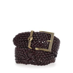 Etro Women Brown Belt With Woven Design And Pegaso Logo In Leather For Women
